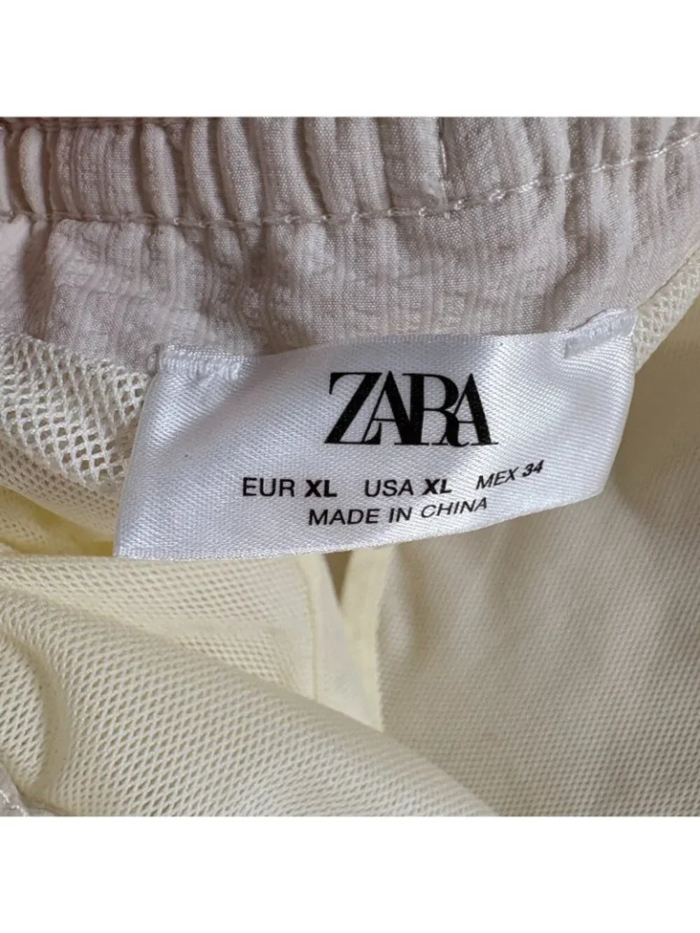 Zara Mens XL Cream Seersucker Swim Trunks Shorts Mesh Lined Drawstring 8574 467